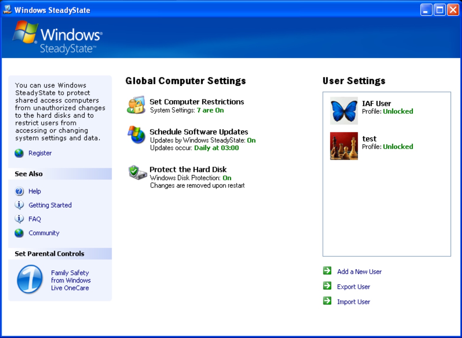 Windows SteadyState Interface (2005)